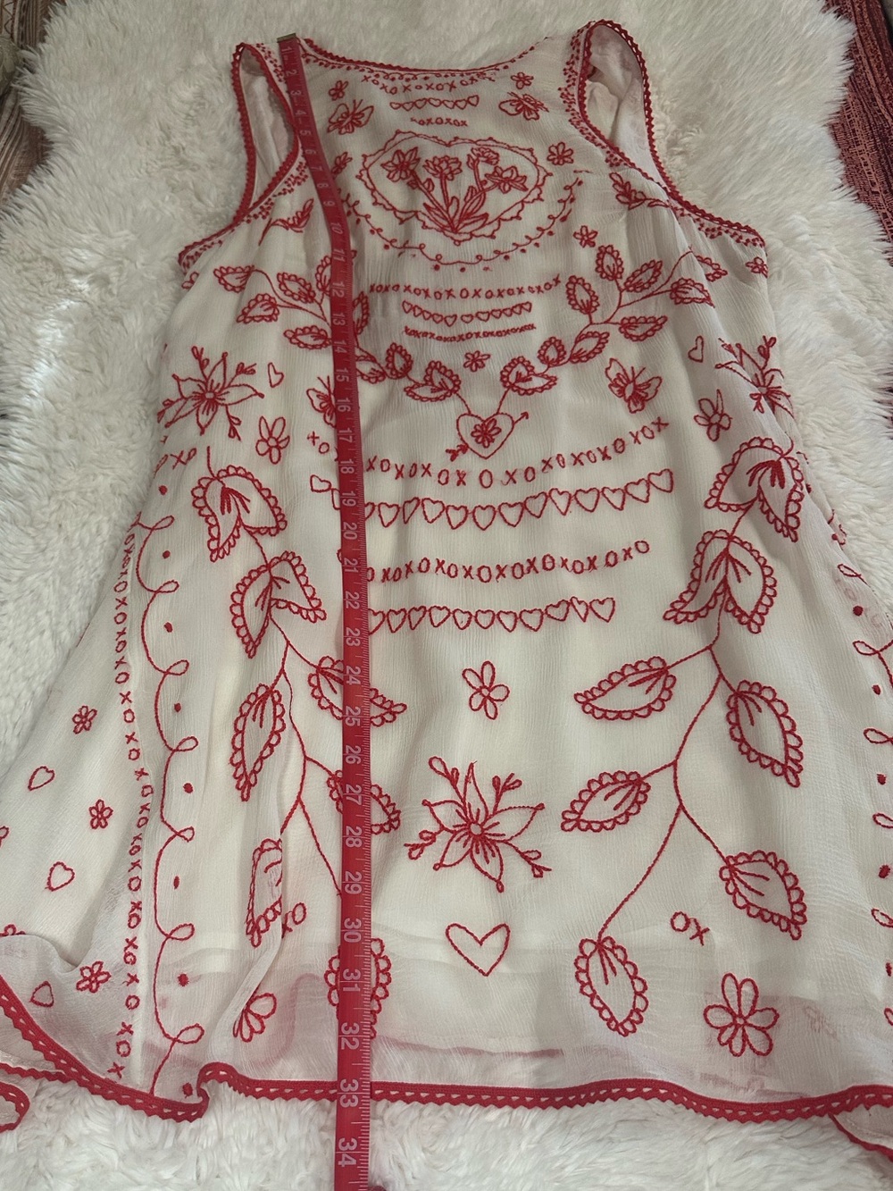 Free People Love Letters Mini Dress Ivory Red Embroidered Open Back Tassel M - Picture 11 of 16